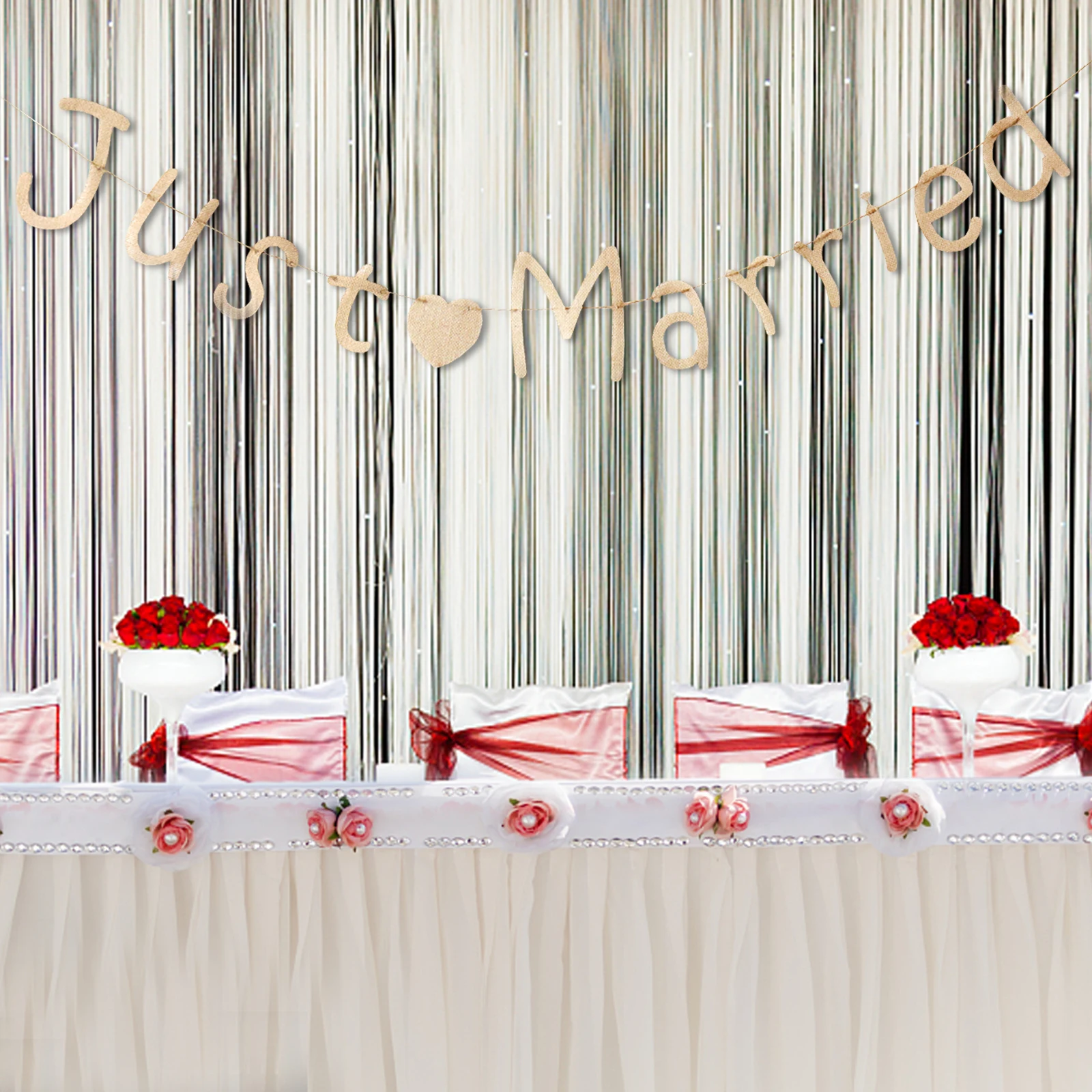 

Shabby Jute Burlap Just Married Bunting Banner Flag Pendant Hanging Banner Garland For Wedding Event Party Photo Booth Supply