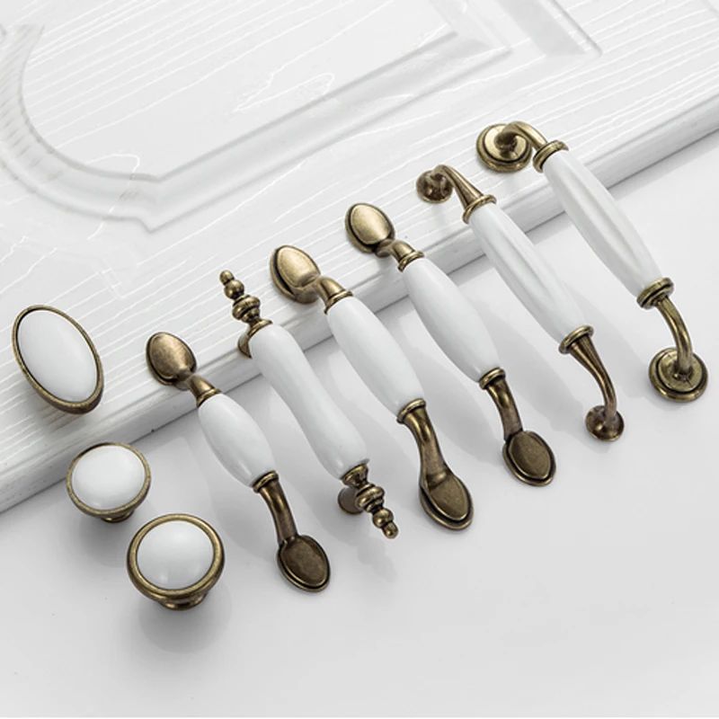 

European Antique Furniture White Ceramic Handles Drawer Pulls Kitchen Cabinet Knobs Cupboard Handles Pull