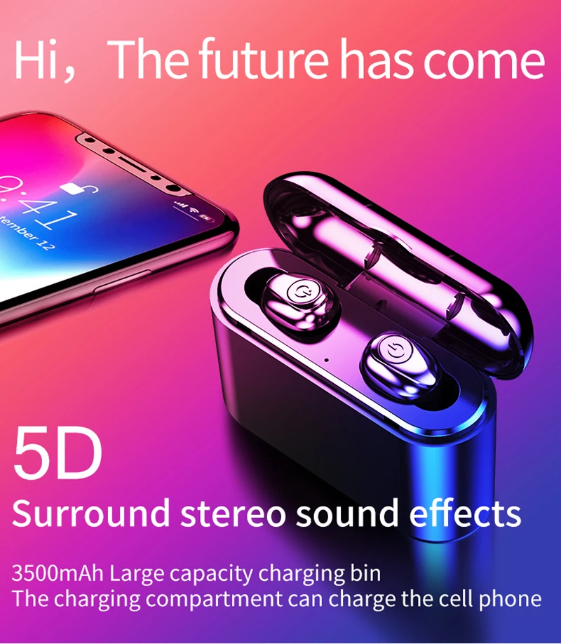 

X8 TWS True Wireless Earbuds 5D Stereo Bluetooth Earphones Mini TWS Waterproof Headfrees with Charging Box 2200mAh Power Bank