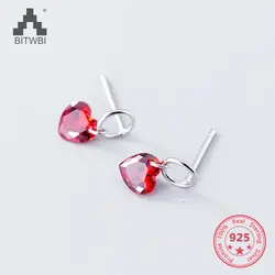 S925 Серебряные серьги Женская мода красный любовь серьги темперамент личности короткие ювелирные изделия уха женские
