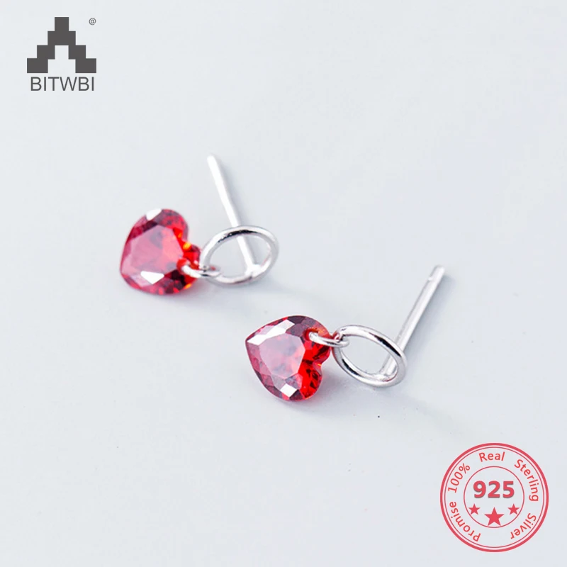 

S925 Silver Earrings Female Fashion Red Love Earrings Temperament Personality Short Ear Jewelry Female