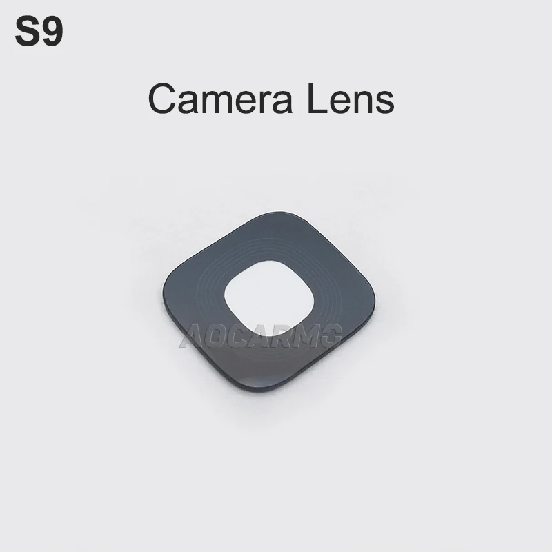 Aocarmo 5 шт./лот для samsung Galaxy S9 G9600 задний тыловой объектив камеры стеклянная крышка+ металлическое кольцо рамка+ клей Наклейка Замена