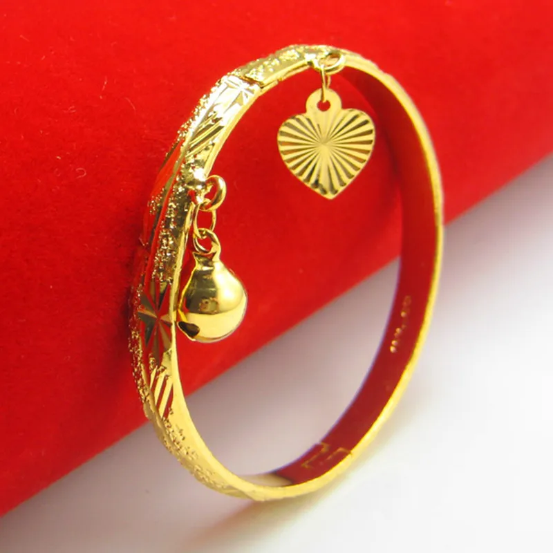 Newborn Baby Bracelet Bangle for Infant with Charms Heart Leaf Bell Dia