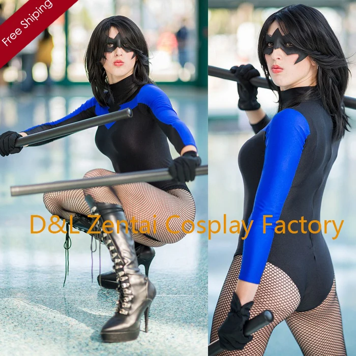 Free Shipping DHL Sexy Sexy BlueBlack Female X,men Nightwing Zentai Costume Lycra Spandex Leotard