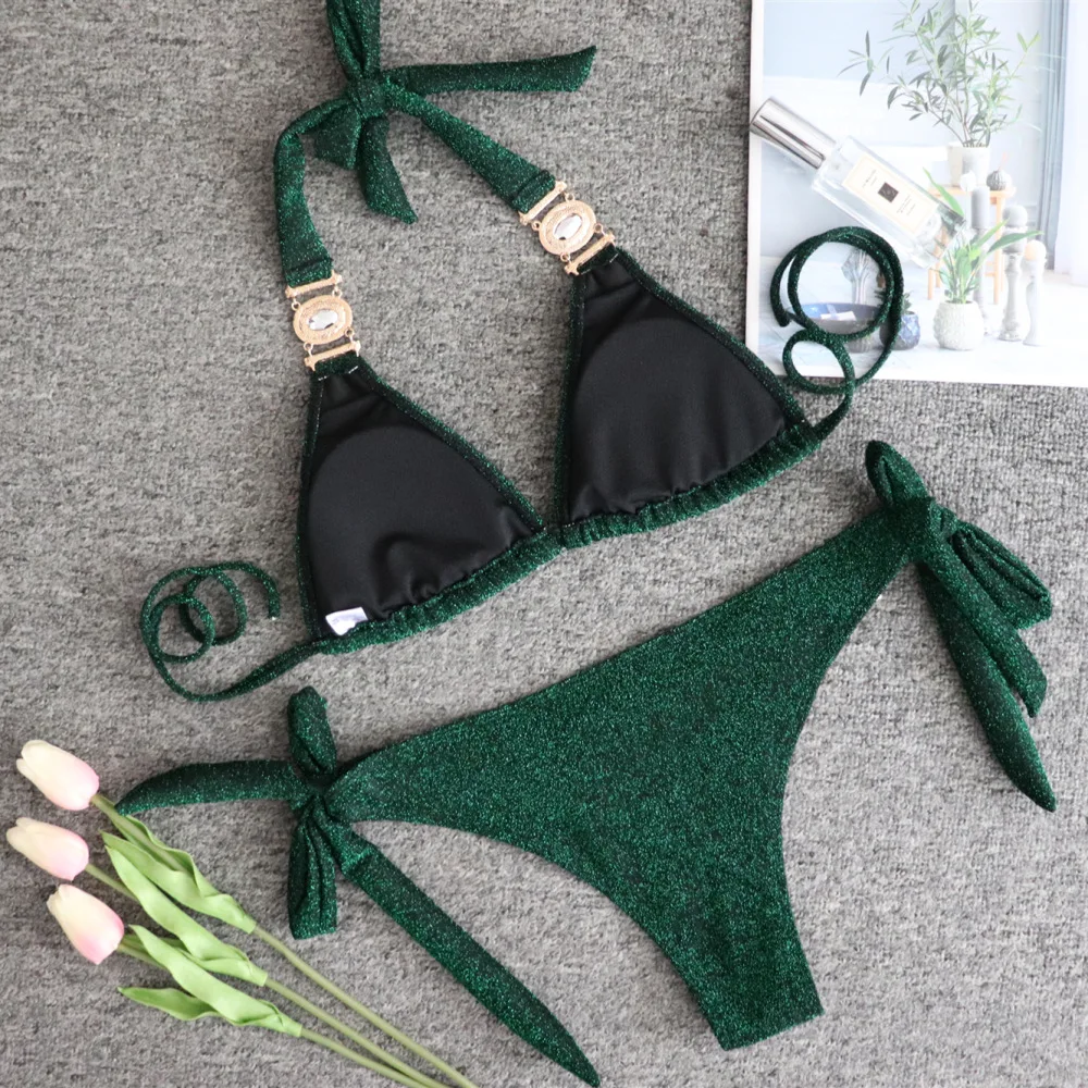 2019 Diamante de imitación de lujo de oro bañador mujeres Push Up Bikini Set Sexy brillante cristal traje de baño mujeres trajes de baño 2019 Diamante de imitación de lujo de oro bañador mujeres Push Up Bikini Set Sexy brillante cristal traje de baño mujeres trajes de baño