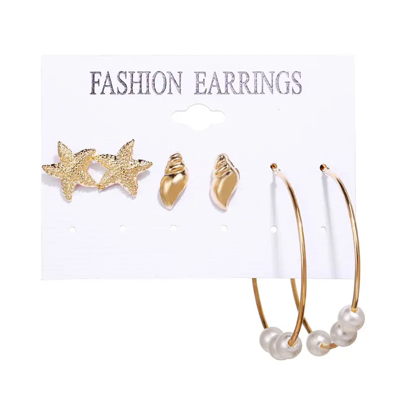 

Fashion Starfish Shell Dangle Earrings Set For Women Girls Small Simulated Pearl Earrings Femme Beach Jewelry Accessories