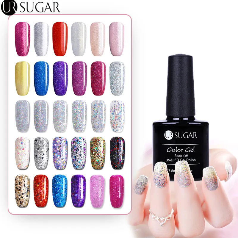 

UR SUGAR Glitter Neon Nail Gel Polish Laser Sequins Bling UV Gel Polish Semi Permanent Lacquer Nail Art UV Led lamp Gel Nail
