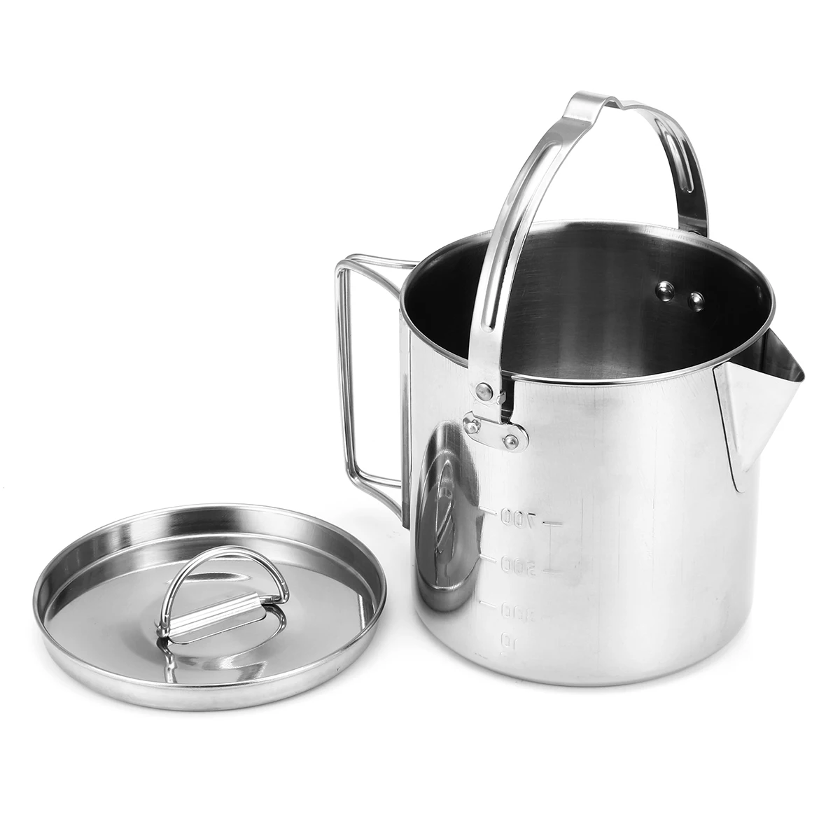 

Portable 1.2L Stainless Steel Hanging Pan Pot Teapot Coffee Kettle Outdoor Camping Picnic Cookware Boil Water Cooking Set