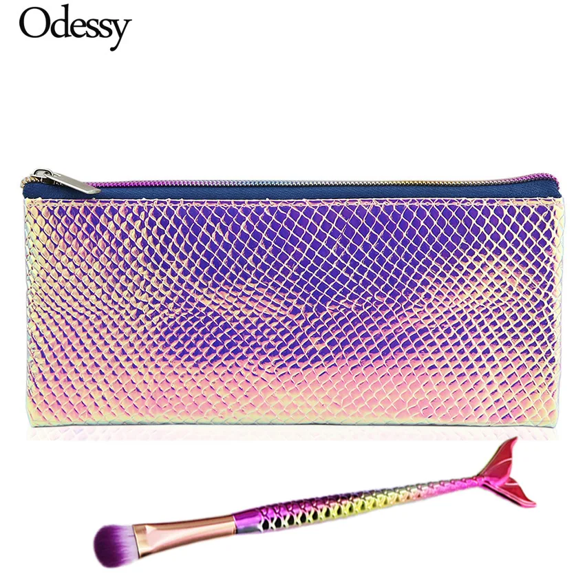 

ODESSY Novelty Glitter Makeup Brush Organizer Bag Mermaid Make Up Brush Set Eye shadow Eyebrow Blush Portable Cosmetics Case