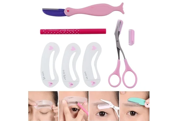 Cheap NEW 4 in One eyebrow thrush Thrush Eyebrow Shaping Tools with Brown Eyebrow Pencil 1 Set Eyebrow Stencils Makeup Tools Set
