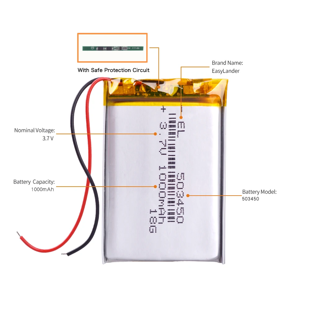 Полимерная литиевая аккумуляторная батарея 1000 mAh литий ионная 3 7 V 503450 053450 523450 для