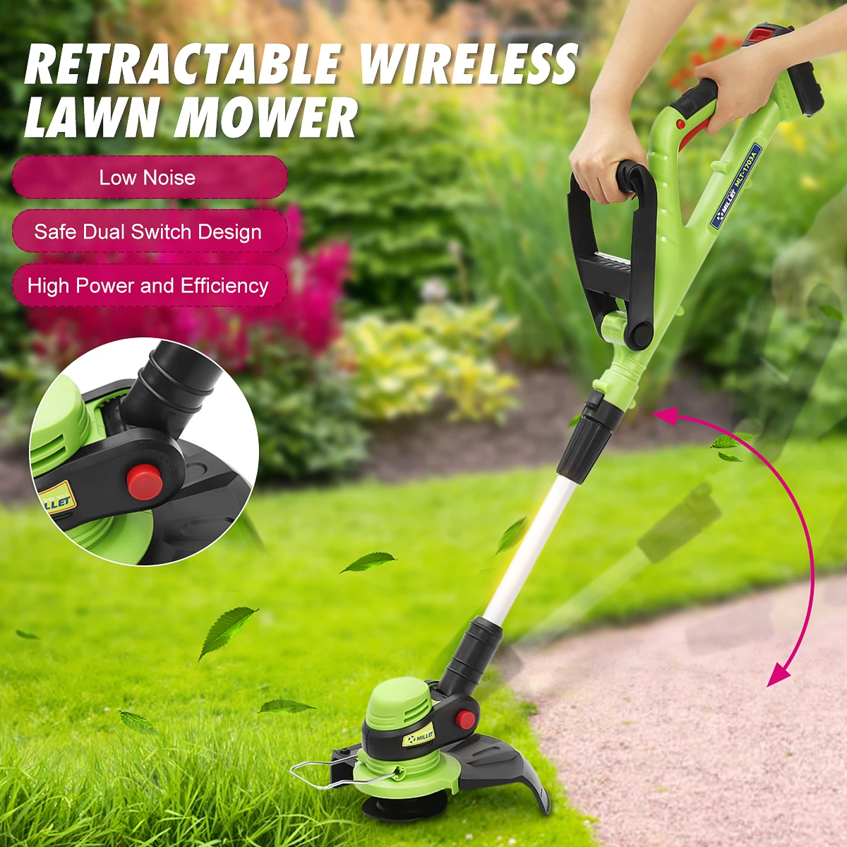 

Electric Lawn Mower Wireless Grass Trimmer Outdoor Lawnmower 20V 2000mAh 12500rpm Cordless Adjusted Grass Cutter Garden Tools