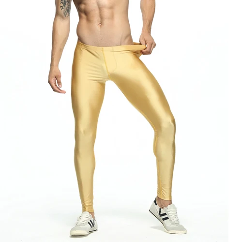 Мужские Длинные обтягивающие штаны, Эластичные Обтягивающие мужские брюки для бега, Компрессионные Мужские Колготки для бега, Mallas De Deporte - Цвет: Gold