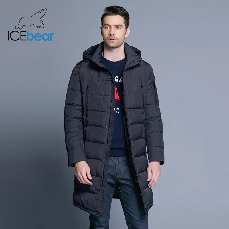 ICEbear 2018 Зимнняя мужская куртка длинное пальто изысканный рука карман Для мужчин одноцветное парка теплые манжеты Дизайн