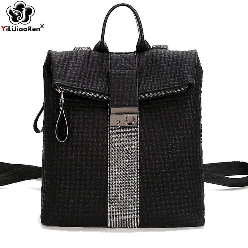 

Fashion Diamonds Anti Theft Backpack Female Brand Leather Backpack Purse Large Capacity Bookbag Simple Shoulder Bags for Women