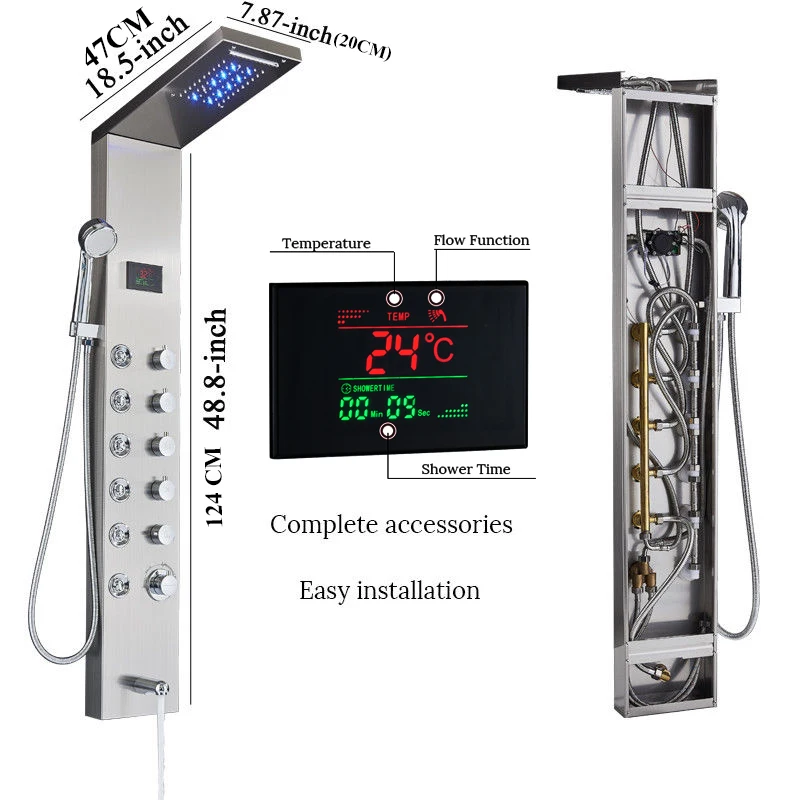 Brushed-Nickle-Shower-Column-Faucet-Led-Light-Wall-Mount-Bathroom-Bath-Shower-System-SPA-Massage-Sprayer (3)