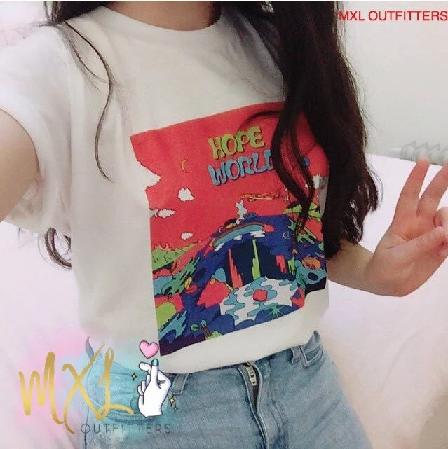 HAHAYULE альбом Hope World Graphic Летняя мода унисекс для мужчин и женщин Повседневная футболка забавные хипстерские с короткими рукавами Фанаты