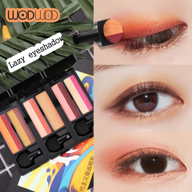 

WODWOD Shimmer Natural Lazy Eyeshadow Palette 4 Colors Pigment Eyeshadow Kit With Puff Fast Makeup Nude Smokey Eyeshadow Finish