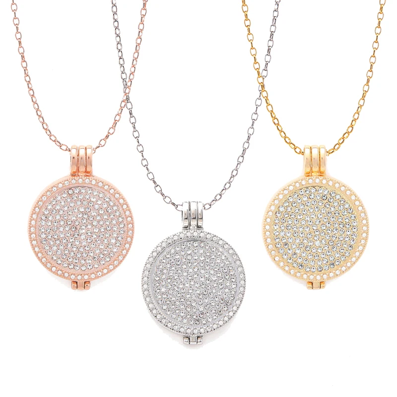 

Top Fashion 33mm Full Crystal My Coin Pendant Necklace Set with Sparkling coin holder Frame and 80cm Link Chain 1 set