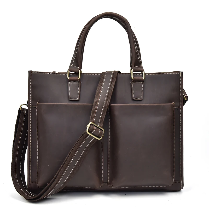 Для мужчин в винтажном стиле с crazy horse кожаный портфель, подходит для 1" ноутбука коричневая коровья кожа рабочая сумка-тоут A4, Бизнес класс, коричневая сумка через плечо