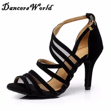 Cheap Latin Dance Shoes For Women 8.5cm Heel Soft Sole Satin Black Shoe For Zapatos De Mujer Ladies Ballroom Dancing Shoe 1109
