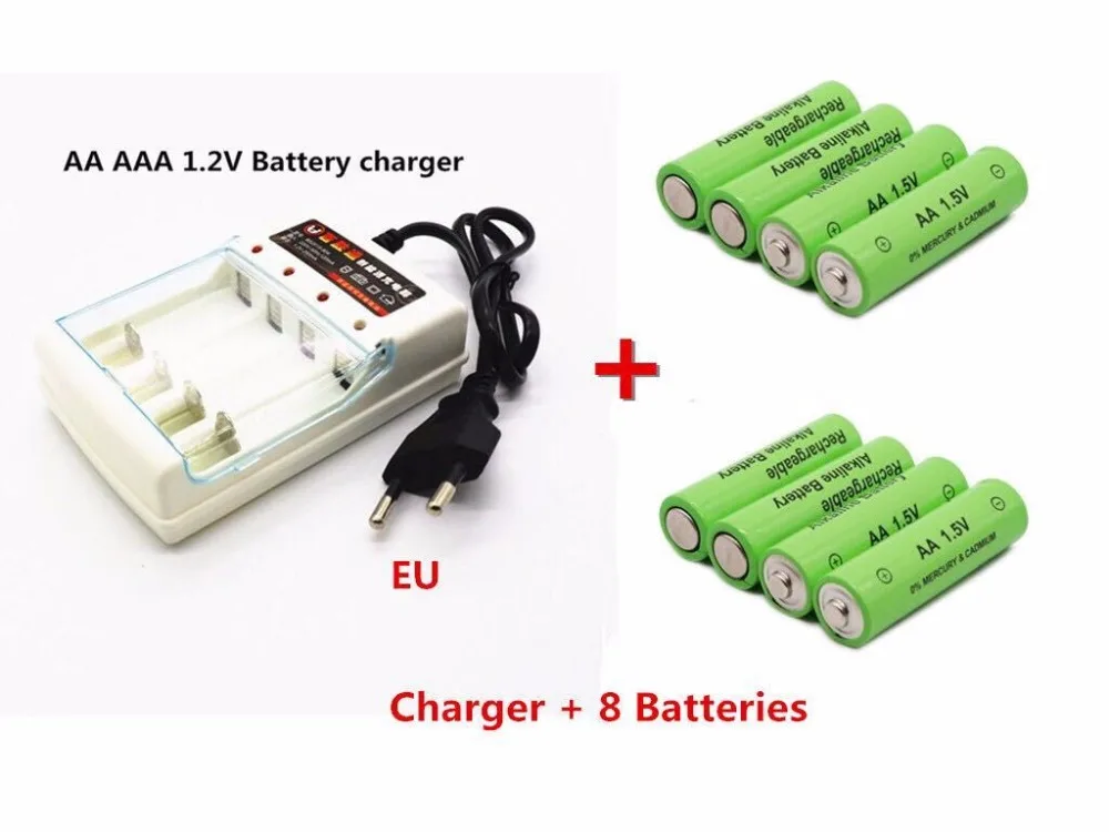 

8pcs 2019 New Tag 3000 MAH rechargeable battery AA 1.5 V. Rechargeable New Alcalinas drummey +1pcs 4-cell battery charger