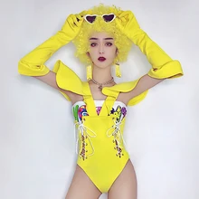 Милый джазовый костюм для женщин DJ костюмы желтый костюм ночной клуб комбинезон DS Бар ведущий танец певец сценический костюм BL1490