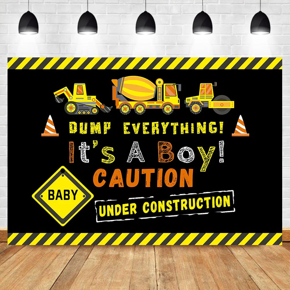 

NeoBack Construction Dump Everything Backdrop for photography It's a boy Newborn Baby Shower Background Party Decoration Banner