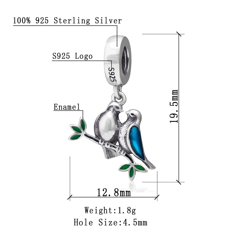 Choruslove любовь очаровательные птицы бусины из стерлингового серебра 925 подходят оригинальные Pandora Подвески юбилей день Святого Валентина DIY браслет Изготовление
