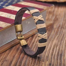 G155 черный кожаный конопли Плетеный Серфер браслет наручная повязка наручник металлическая застежка Новинка для мужчин