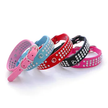 

New Fashion Pu Leather Dog Collar Three Drainage Drilling Soft Pet Collar with Assort Tow Chain Pet Roducts