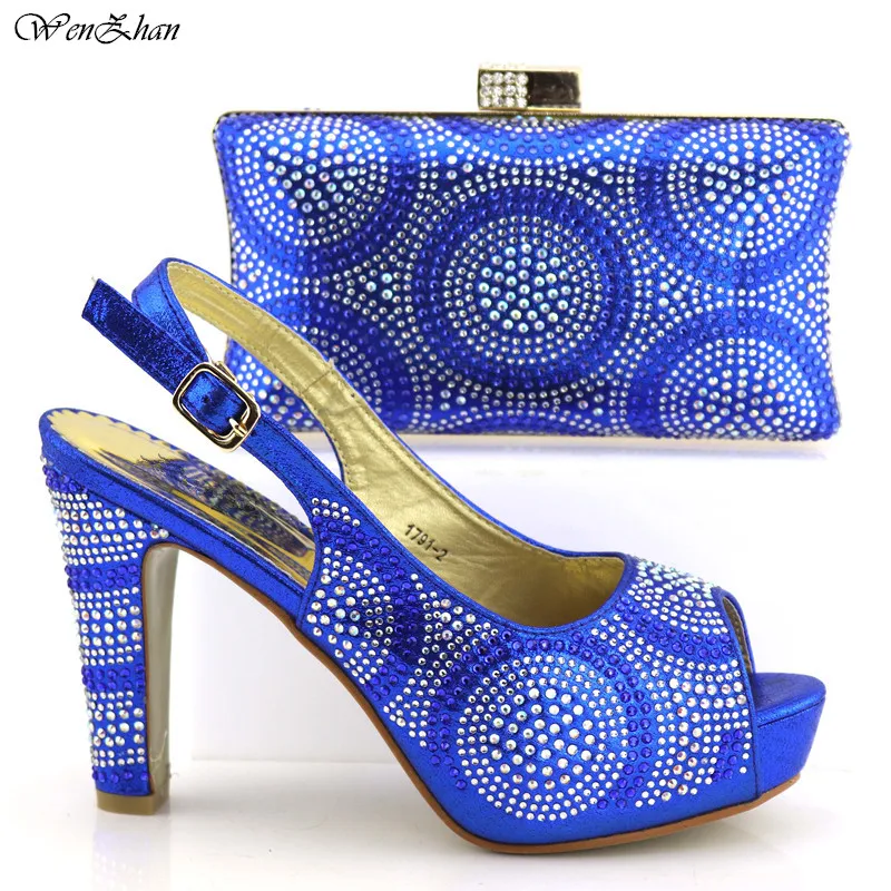 

High Grade Ladies Italian Shoes and Bag Set Decorated With Rhinestones Circle Pattern Nigerian Wedding Shoes and Bag Set C89-25