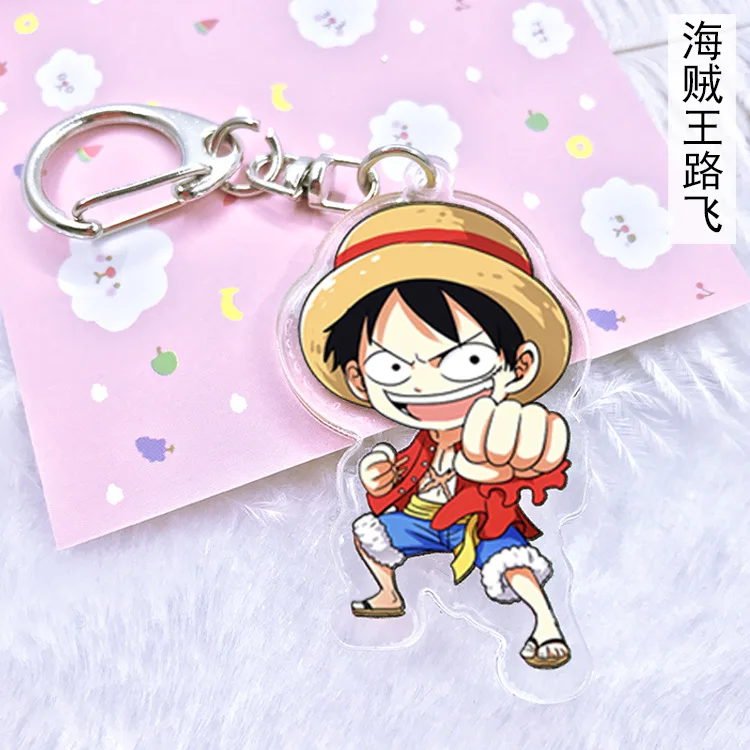 Anime One piece Acrylic keychain Ace Luffy Law Choppe Sanj Roronoa Zoro cartoon double side pendant Llaveros Jewelry Accessory Fashion Jewelry