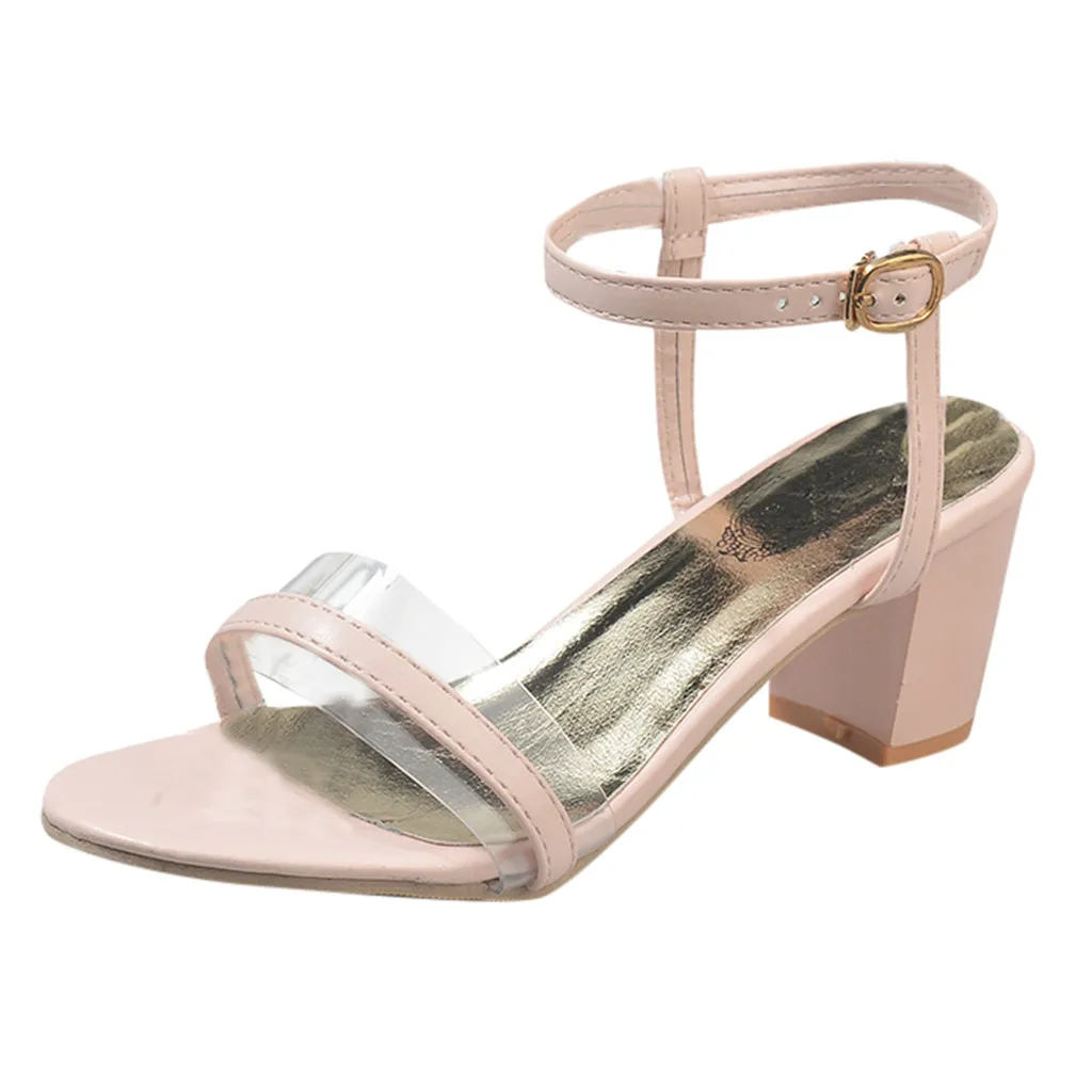 

SAGACE Women's Fashion Casual Open Toe Buckle Strap Square Heel High Heel Shoes Sandals Sexy High Quality Solid Ladies Shoes