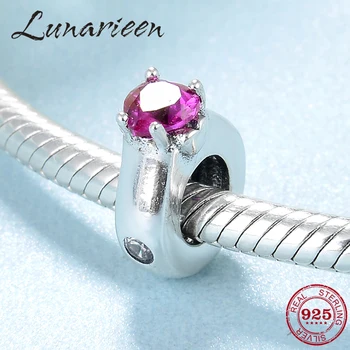 

925 Sterling Silver Ring shape Pink CZ heart Stopper spacer beads fit Original charms europeu 925 Bracelet Bangles Jewelry