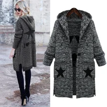 L-5XL Plus Size Sweater 2016 New Autumn Winter Elegant Cardigans Women Loose Long Knit Hooded Sweater Coat Women’s Outwear