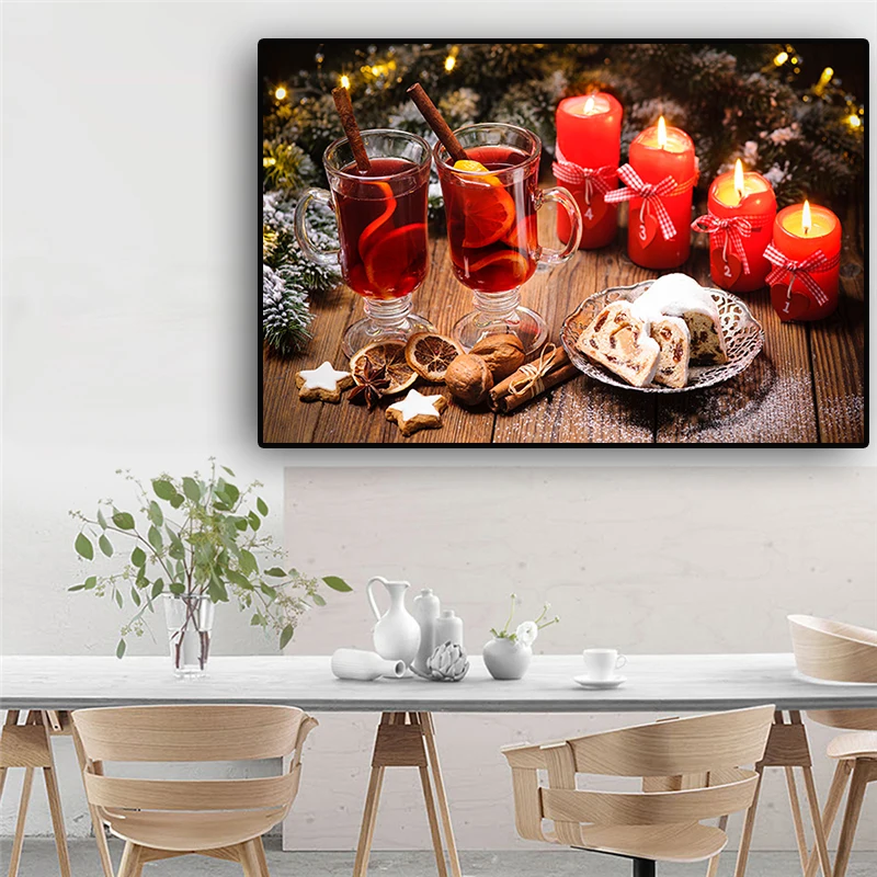 

Lemon Candle Bread Canvas Painting Christmas Tree Posters and Prints Scandinavian Wall Art Food Picture for Kitchen Room Decor