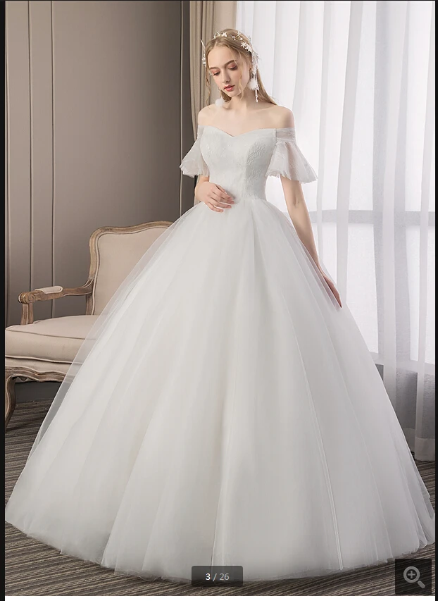 Vestido de festa бальное платье белое кружевное пышное свадебное платье принцессы с открытыми плечами с коротким рукавом и v-образным вырезом