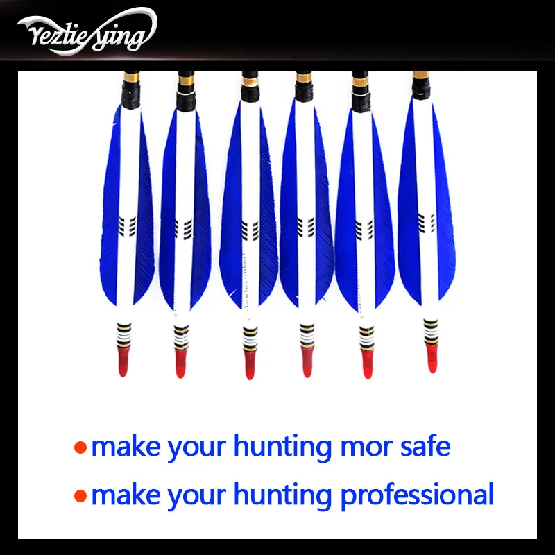 12PCS 30-Inch Pure Carbon Arrow Blue Turkey Feather 20-50 Pounds Recurve/Compound Bow Outdoor Hunting Archery