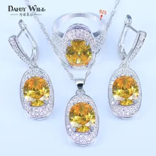 Непростительный любовный Подарок на годовщину Искрящийся желтый циркон белый кристалл 925 штамп серебряный цвет Ювелирные наборы Висячие Серьги