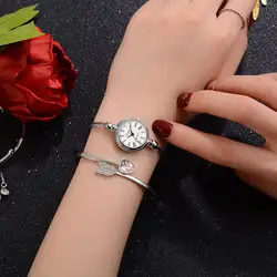Для женщин Нержавеющая сталь браслет часы Роскошные наручные кварцевые часы для Для женщин подарок