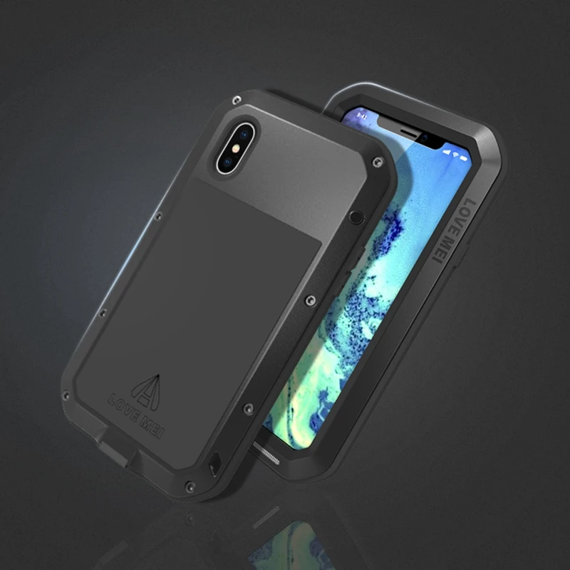 Lovemei чехлы для iPhone XS алюминиевый металл + стекло Gorilla Shock Drop водонепроницаемый