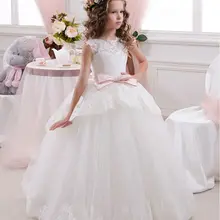 Элегантное Белое Кружевное прозрачное фатиновое платье для первого причастия для девочек, Vestidos de Comunion Casamento, Платья с цветочным узором для девочек