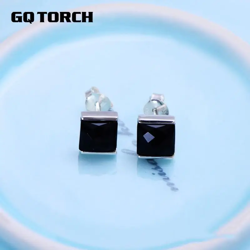 Женские винтажные серьги гвоздики GQTORCH квадратные из стерлингового серебра 925