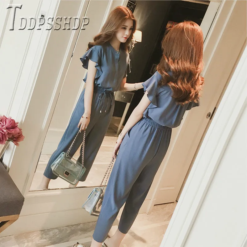 

2019 Summer New Short Sleeve Women Jumpsuits Elastic Waist Female Playsuits