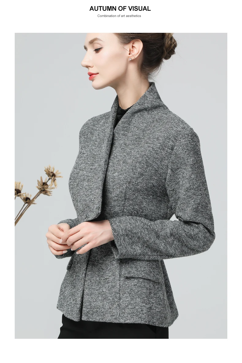 Женское зимнее шерстяное Пальто серое теплое утолщенное пальто на одной пуговице с длинным рукавом и v-образным вырезом Модная приталенная одежда в Корейском стиле