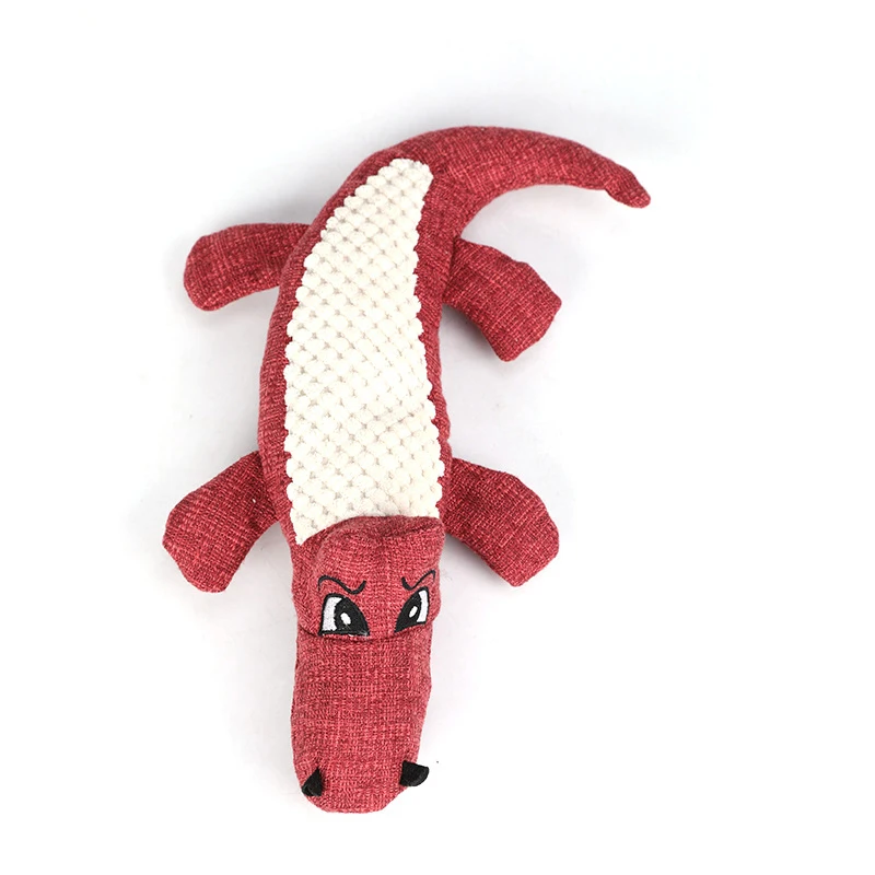 Cartoon Crocodile Linen Dog Toy Bite Resistance Soft Plush Pet Teeth Cleaning Chew Toy Interactive Puppy Cat Squeak Sound Toys - Цвет: Красный