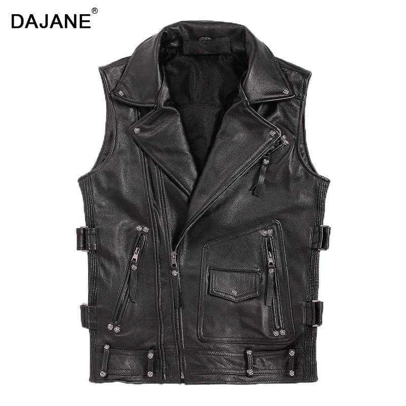 

DAJANECow leather waistcoat real leather biker jacket men motorcycle real leather jacket black men Vests