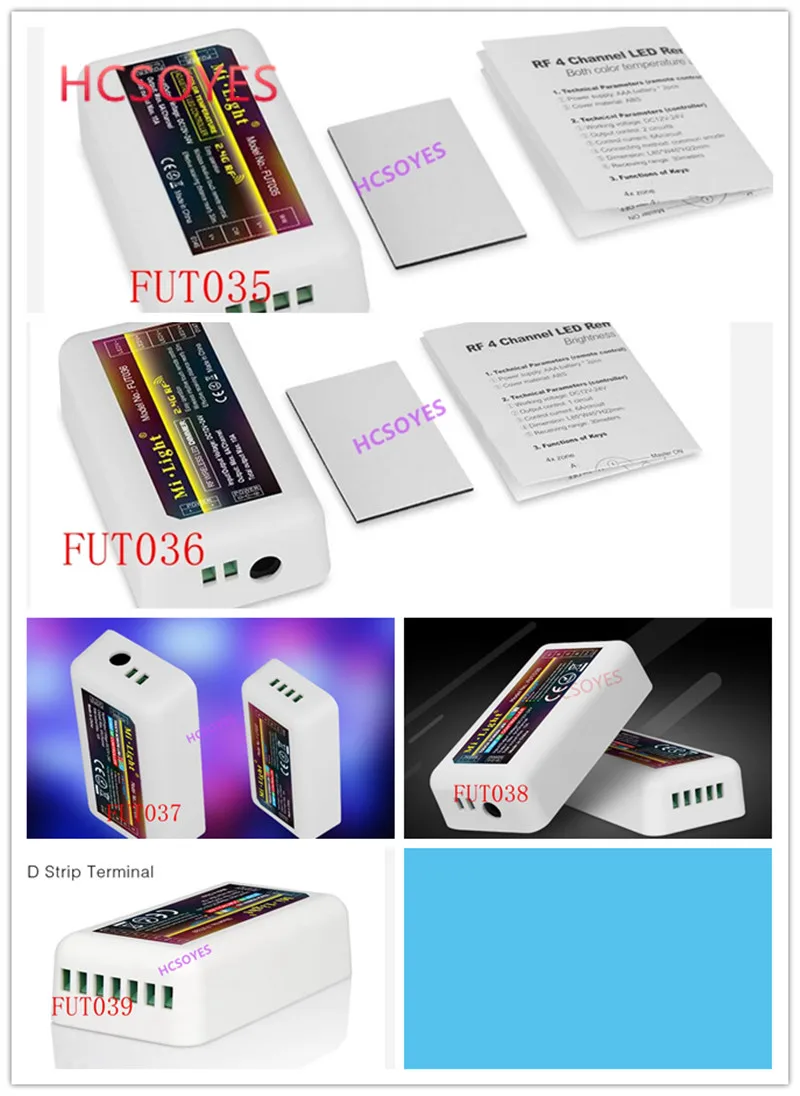 

mi light 2.4GHz RF remote FUT035/FUT037/ 4-Zone /FUT036 dimmer/FUT038 2.4GHz 4-Zone RGBW/FUT039 RGB+CCT LED Strip Controller