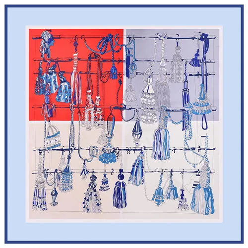 POBING 130 см* 130 см шелковый шарф женские Большие шали роскошные французские кисточки с принтом квадратные шарфы Echarpes Foulards Femme шейный платок - Цвет: Sky Blue